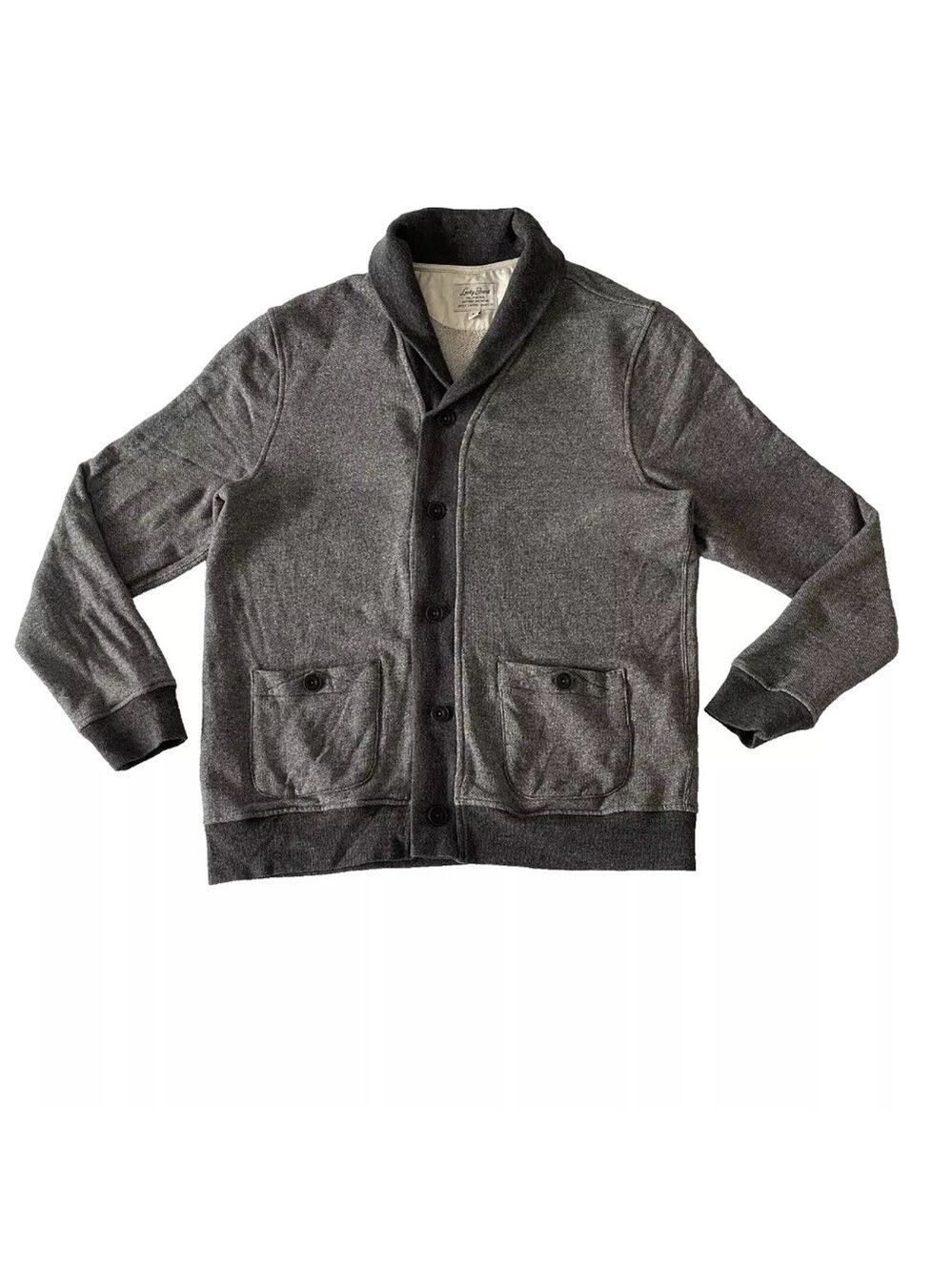 Lucky Brand Cardigan Sweater Mens XL Gray Shawl Collar Pockets Softest Knitwear
